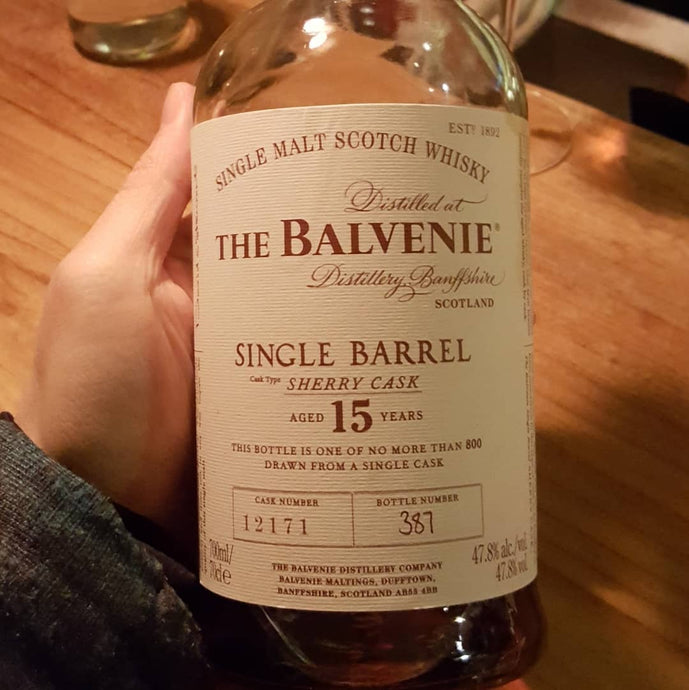 Balvenie 15, Single Barrel Sherry Cask, Cask 12171, bottle 387/800, 47.8% abv.