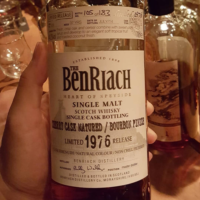 BenRiach 1976 Single Cask, 37 years, b.2014, Sherry Cask Matured / Bourbon Finish, Cask No. 529, 105/183, 44.2% abv.