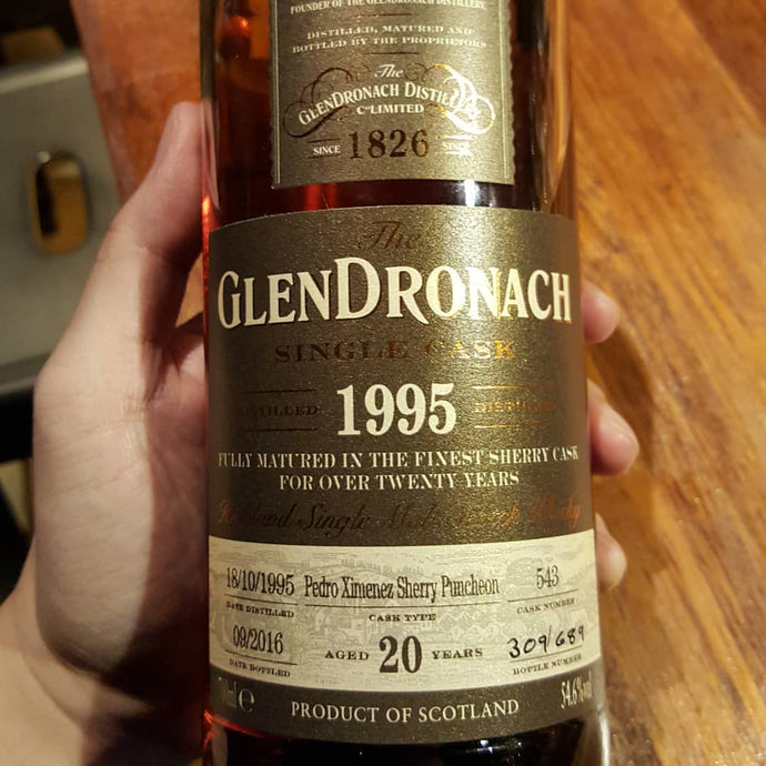 GlenDronach 1995 Single Cask, 20 years, Pedro Ximenez Sherry Puncheon, Cask 543, Bottle 309/689, 54.6% abv.