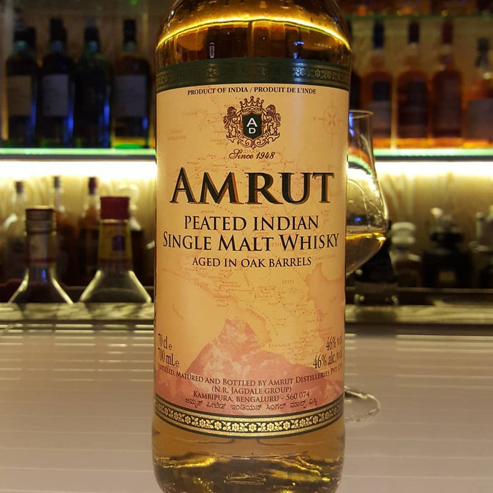Amrut Peated Indian Single Malt, Aged in Oak Barrels, 46% abv. B. No. 69 Jun 2017.