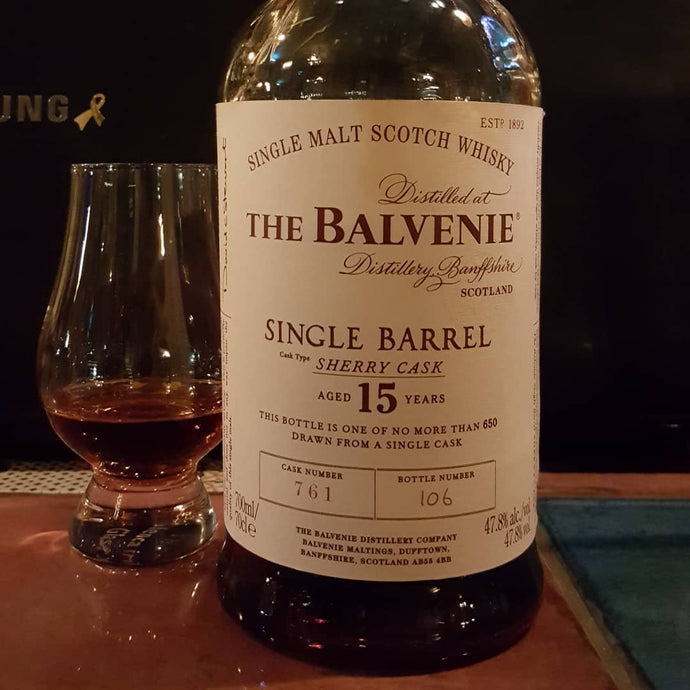 Balvenie 15, Single Barrel 761, Bottle 106, 47.8% abv.