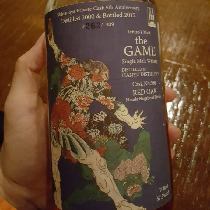 Hanyu, 2000-2012, Ichiro's Malt The Game 3,  Shinanoya Private Cask 5th Anniversary, Cask No. 360, Red Oak Heads Hogshead Finish, 262/309, 57.5% abv.