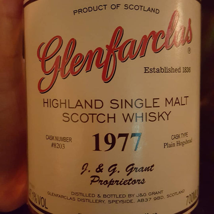 Glenfarclas 1977, J. & G. Grant Proprietors, Exclusive for The Whiskey Hoop, Plain Hogshead Cask No. 8203, 47.1% abv.