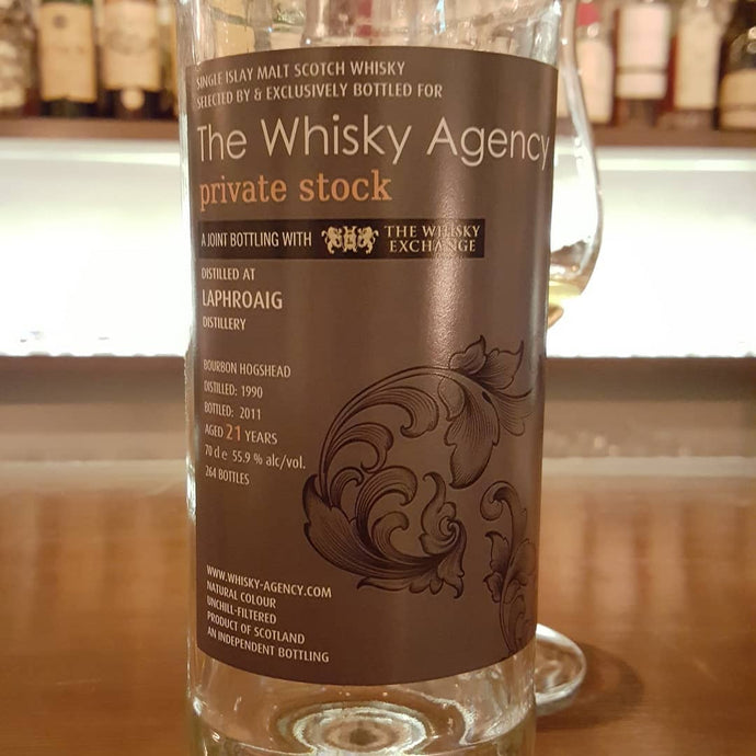 Laphroaig 21yo, 1990-2011, The Whisky Agency, Private Stock, Joint bottling with The Whisky Exchange, 264 bottles, 55.9% abv.
