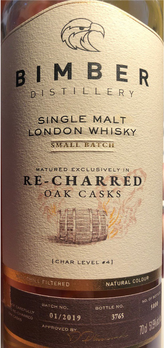 Bimber Re-Charred Oak Casks, Bimber Distillery, 51.9%, OB, NAS, 2019 (of 5,000 Bottles)