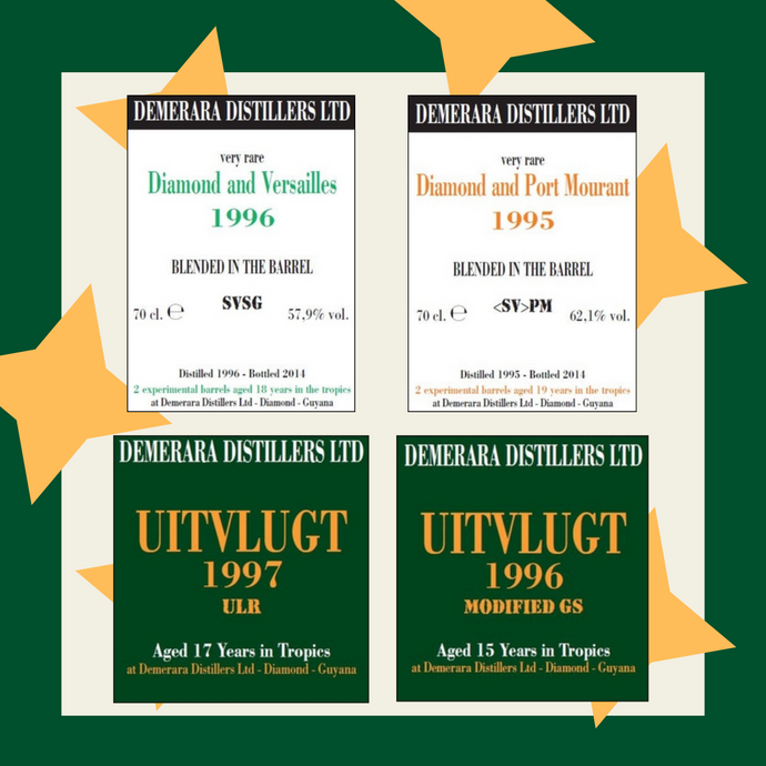 A Bunch Of Velier Demerara’s: Diamond & Versailles 1996 SVSG; Diamond & Port Mourant 1995 <SV>PM; Uitvlugt 1997 ULR & Uitvlugt 1996 Modified GS