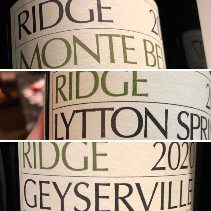 Three From California's Ridge Vineyards: Ridge Monte Bello 2017, Ridge Lytton Springs 2016 & Ridge Geyserville 2020
