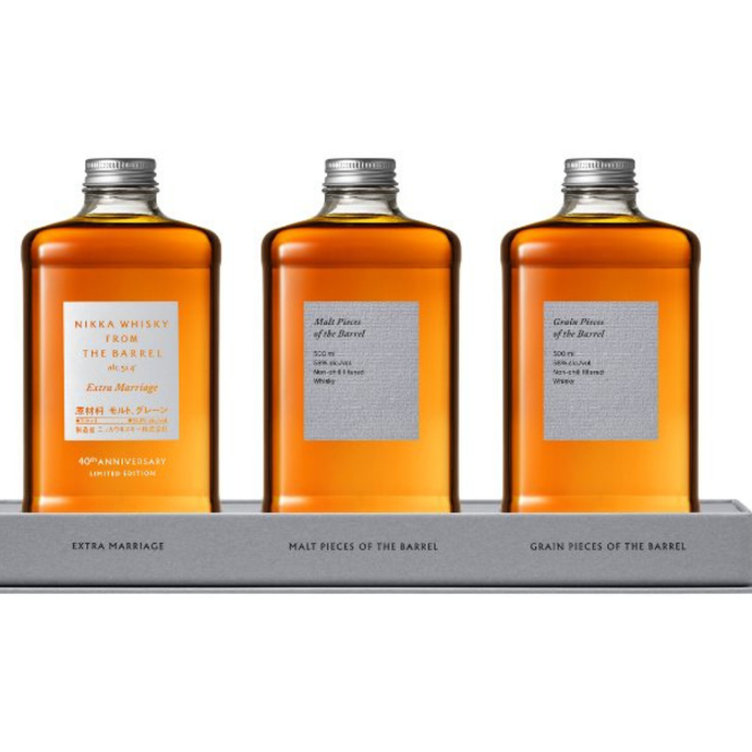 Nikka Marks 40 Years of Nikka From the Barrel With New Creations: Nikka From the Barrel Extra Marriage, Malt Pieces of the Barrel, and Grain Pieces of the Barrel