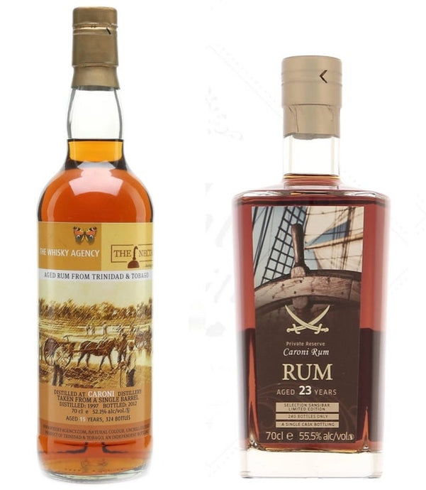 Two 1997 Caronis: Caroni Rum jointly bottled by The Whisky Agency and The Nectar, 1997-2012 (15 years) & Private Reserve Caroni Rum by Sansibar, cask #78, 1997-2020 (23 years)