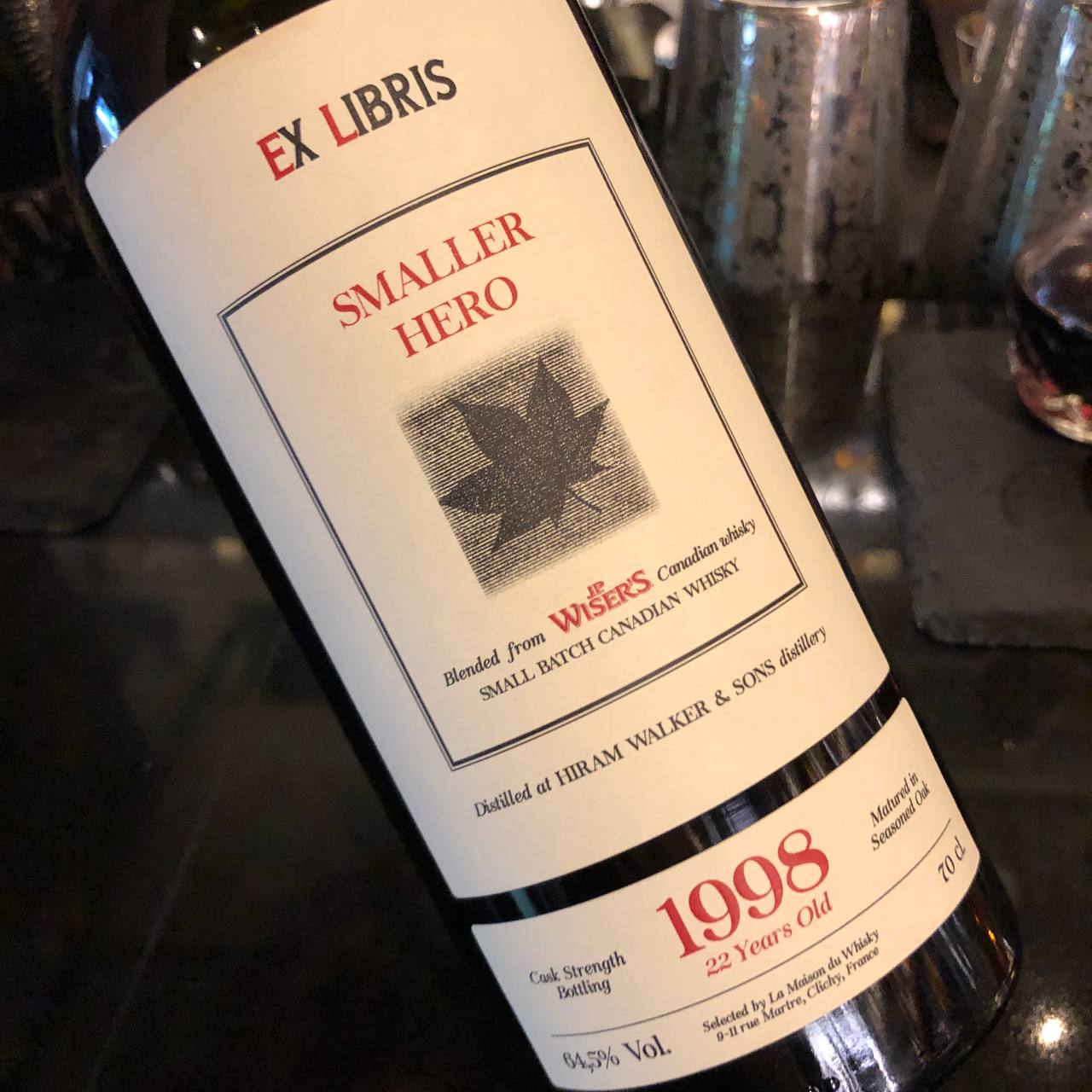 JP Wiser's 1998 Ex Libris Smaller Hero, bottled for La Maison du